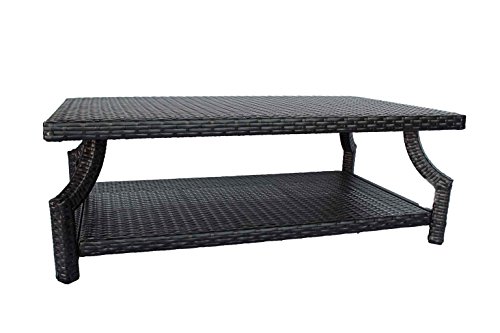 Cheap Dola Wicker Patio Coffee Table Rectangle Dark Espresso Brown 46 x 26 x 16 Inches Patio Furniture Coffee Table With 2 Shelves