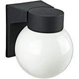 Sunlite ODI1000 6-Inch Incandescent Wall Mount Globe Outdoor Fixture, Black Finish with White Glass For Sale
