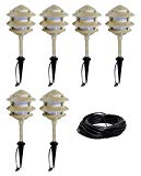 6 Pack Malibu 8303-9200-01 3-Tier Pathway Lights, Landscape Yard Lighting, 11 Watt, 12 Volt, in Sand Finish + 50 ft landscape wire NO TRANSFORMER INCLUDED. BY MALIBU DISTRIBUTION For Sale