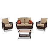 Quality Outdoor Living Ferndale All-Weather Resin Wicker Deep Seating Patio Set, 4-Piece, Dark Brown with Tan Cushions Quality Outdoor Living Ferndale All-Weather Resin Wicker Deep Seating Patio Set, 4-Piece, Dark Brown with Tan Cushions