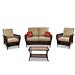 Quality Outdoor Living Ferndale All-Weather Resin Wicker Deep Seating Patio Set, 4-Piece, Dark Brown with Tan Cushions