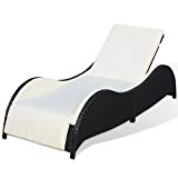 EHOMEBUY Outdoor Lounge Chairs Ajustable Patio Black Rattan with White Cushion Yard Beach Chair