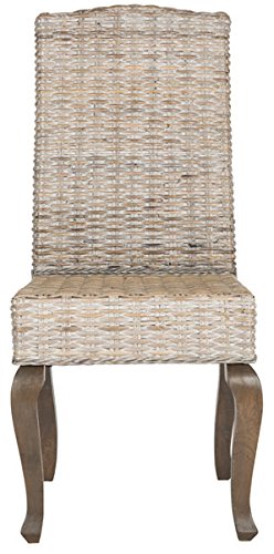 Safavieh Home Collection Milos White Wash Wicker 18-inch Dining Chair (Set of 2) For Sale