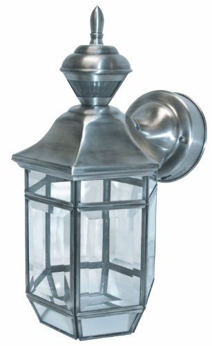 Heath/Zenith SL-4175-SA-A 150-Degree Motion-Activated Lexington Style Decorative Lantern, Antique Silver For Sale