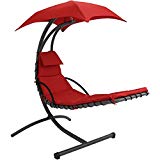 Sunnydaze Floating Chaise Lounger Swing Chair with Canopy, 79 Inch Long, Red, 260 Pound Capacity For Sale