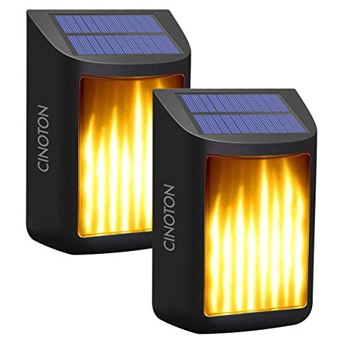 Cheap CINOTON Solar Wall Lights, Waterproof Flickering Flame Lights Dark Sensor Step Deck Lamps Wall Mounted Night Lights Dusk to Dawn Landscape Lighting for Outdoor Garden Driveway Pathway Stairs Fence(2)