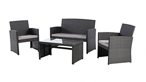 Grand patio Outdoor Furniture Sets, Wicker Conversation Set Glass Top Table (4-Piece Set) Review