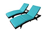 Cheap Patio Furniture Chair Patio Brown PE Rattan Wicker Adjustable Backrest Cushioned Outdoor Chaise Lounge Chair(Turquoise Cushions,Set of 2)