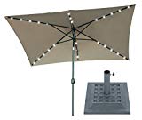10′ x 6.5′ Tan Rectangular Solar Powered LED Lighted Patio Umbrella with Gray Square Base – By Trademark Innovations For Sale