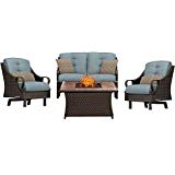 Hanover VEN4PCFP-BLU-TN Ventura 4-Piece Ocean Blue Outdoor Patio Fire Pit Chat Set, Stone Top