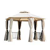 Outsunny 2 Tiered Outdoor Hexagon Garden Gazebo with Removable Curtains – Beige For Sale Outsunny 2 Tiered Outdoor Hexagon Garden Gazebo with Removable Curtains – Beige For Sale