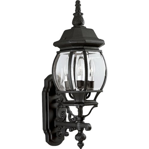 Progress Lighting P5700-31 3-Light Wall Lantern with Clear Beveled Glass, Textured Black