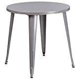 Flash Furniture 30” Round Silver Metal Indoor-Outdoor Table For Sale