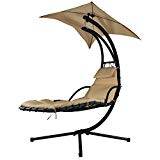 Sunnydaze Beige Floating Chaise Lounger Swing Chair with Canopy Umbrella, 43 Inch Wide x 80 Inch Tall