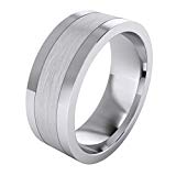 Heavy Solid Sterling Silver 8mm Flat Court Shape Brushed Center Polished Sides Mens Ring Wedding Band (10) Review