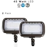 LED Outdoor Security Flood Light, Waterproof, 45 Watt (400W Equivalent) 5400 Lumens, 5000K Daylight White, UL & DLC – Knuckle Mount – 5 Year Warranty – 2 Pack
