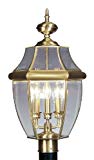 Livex Lighting 2354-01 Monterey 3 Light Outdoor Antique Brass Finish Solid Brass Post Head with Clear Beveled Glass For Sale
