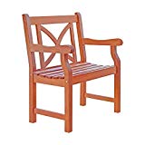 VIFAH V99 Outdoor Wood Arm Chair X-Back Design, Natural Wood Finish, 23 by 24 by 35-Inch For Sale