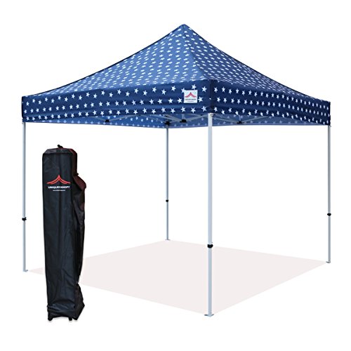 UNIQUECANOPY 300D Classic 10×10 Ez Pop up Canopy Instant Tent Outdoor Party Portable Folded Commercial shelter, with Wheeled Carrying Bag Steel Navy Blue Star