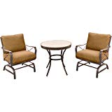 Hanover SUMRNGTDN3PCG Summer Nights 3 Piece Chat Set with 2 Cushioned Rockers and a 30″ Glass-top Table Outdoor Furniture, Tan For Sale