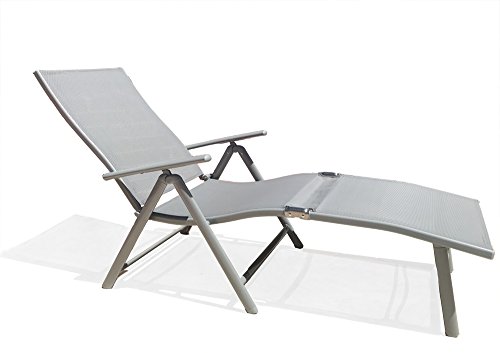 Kozyard Cozy Aluminum Beach Yard Pool Folding Reclining Adjustable Chaise Lounge Chair (Gray,1 Pack) For Sale