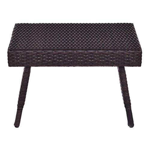 Tangkula Outdoor Wicker Table Patio Poolside Lawn Garden Rattan Steel Frame Folding Standing Coffee Table Side Table For Sale