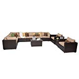 TK Classics 11 Piece Belle Outdoor Wicker Patio Furniture Set, Wheat For Sale