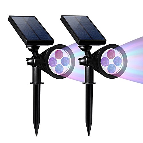 Cheap SCOPOW Solar Light, 2-in-1 Adjustable Solar LED Outdoor Spotlight, Multi-Color Wall Light, Waterproof Security Landscape Night Light, Auto On/Off for Patio Deck Yard Garden Driveway Pool Area (2)