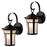 Hardware House 21-2687 Oil Rubbed Bronze Outdoor Patio / Porch Wall Mount Exterior Lighting Lantern Fixtures with Frosted Glass – Twin Pack