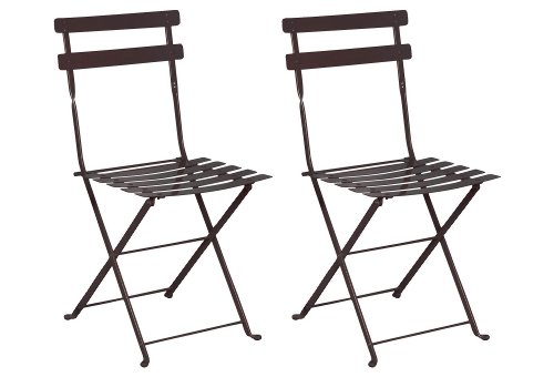 Mobel Designhaus French Café Bistro Folding Side Chair, Jet Black Frame, Steel Metal Slats (Pack of 2)