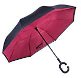 DF Wind Proof Double Layer Inverted Reverse Folding C-Shaped Wrist Secured Handle Vehicle Car Umbrellas (Red)