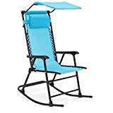 Best Choice Products Foldable Zero Gravity Rocking Patio Chair w/ Sunshade Canopy – Blue For Sale