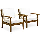 Best Choice Products Set of 2 Outdoor Acacia Wood Club Chairs w/Cushions (Cream) For Sale