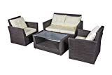Outdoor Rattan Wicker Cushioned Conversation Sofa Garden Patio Furniture Set with Glass Top Table and Pillows 4PCS(Dark Brown) Review