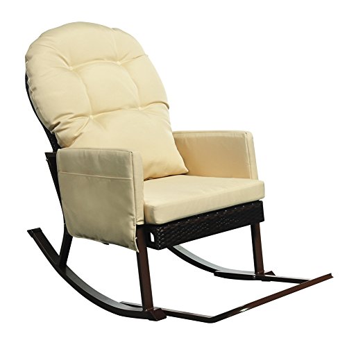 Outdoor Rocking Chair with Foot Rest, All Weather Porch Deck Chair, Outdoor Glider Patio Armchair Lounge Chair, UV Resistant and Anti-Rust Aluminum Frame (Khaki) Review