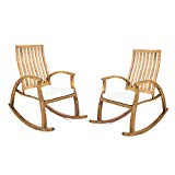 Great Deal Furniture Cattan Outdoor Natural Stained Acacia Wood Rocking Chair with Cream Water Resistant Cushions (Set of 2)