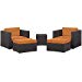 Modway Convene Wicker Rattan 5-Piece Outdoor Patio Furniture Set in Espresso Orange