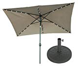 10′ x 6.5′ Rectangular Solar Powered LED Lighted Patio Umbrella with Gray Circle Geometric Base by Trademark Innovations (Tan) For Sale
