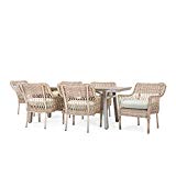 Blue Oak Outdoor Colfax Patio Furniture 7 Piece Dining Set (Dining Table, 6 Dining Chairs) with Sunbrella Cast Oasis Cushions