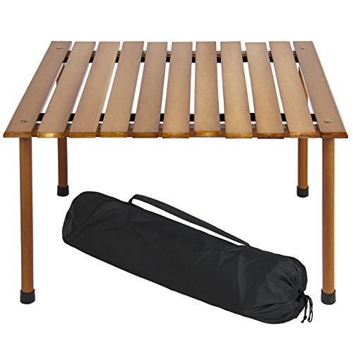 Cheap Best Choice Products Foldable Portable Wooden Table for Picnic, Camping, Beach, Patio Furniture with Carrying Case – Brown