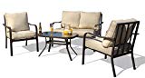 Kozyard Sonrisa Patio 4 PCs Padded Conversation Sets with Coffee Table, Beige For Sale