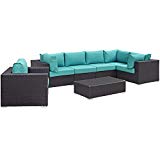 Modway Convene Wicker Rattan 7-Piece Outdoor Patio Sectional Sofa Furniture Set in Espresso Turquoise Modway Convene Wicker Rattan 7-Piece Outdoor Patio Sectional Sofa Furniture Set in Espresso Turquoise