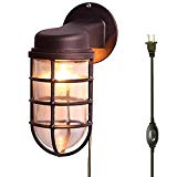 Kiven Waterproof Exterior Outdoor/Indoor Cage Light Wall Plug-in Mount Lantern Industrial Barn Sconce, Rusty