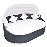 vidaXL Daybed Poly Rattan Wicker Black Oval Garden Outdoor Patio Lounge Sunbed For Sale