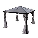 Bali Outdoor 10 x 10 Foot Black Rust Proof Aluminum Framed Hardtop Gazebo with Grey Curtains