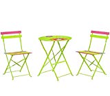 Living Express 3-Piece Outdoor Folding Bistro Set of Table And 2 Chairs,Dining Set,Colorful, Green Background with Flower For Sale