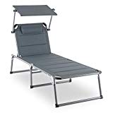 Blumfeldt Amalfi • Outdoor Portable Folding Lounge Chair • 5 Reclining Positions • Sunshade • Adjustable Pillow • Resistant Polyester Cover • Noble Grey
