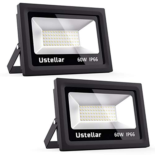 Cheap Ustellar 2 Pack 60W LED Flood Light, IP66 Waterproof, 4800lm, 300W Halogen Bulb Equivalent Outdoor Super Bright Security Lights, 5000K Daylight White, Floodlight Landscape Wall Lights