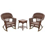 Jeco Inc. Jeco W00209_2-RCES011 Santa Maria White Rocker Wicker Chair Set with Cushions44; Blue  3 Piece