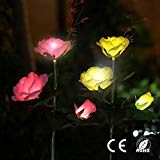 Cheap Xun Do Outdoor Solar Garden Rose Lights 2Pack Waterproof Solar Powered Lights 6 Rose Decorative Flowers, High Light LED Solar Decor Lights for Lawn, Garden, Backyard, Wedding, Landscape(Pink＆Yellow)